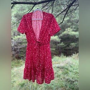 red floral tie front dress